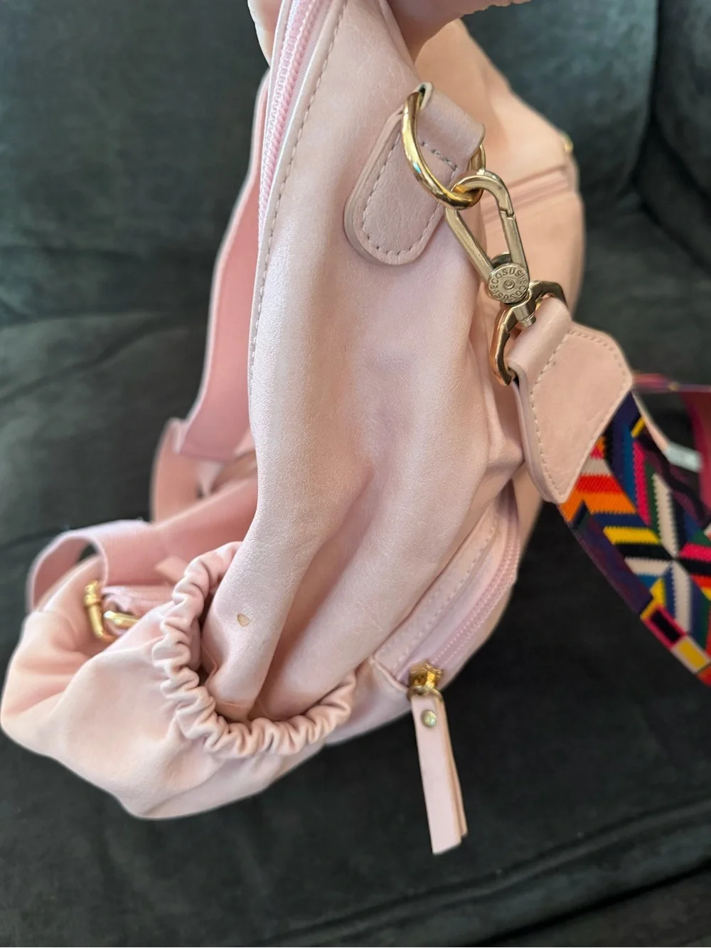 Women’s Pink Satchel Bag with Colorful Adjustable Strap